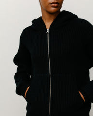 WAFFLE CASHMERE ZIP HOOD SWEATER