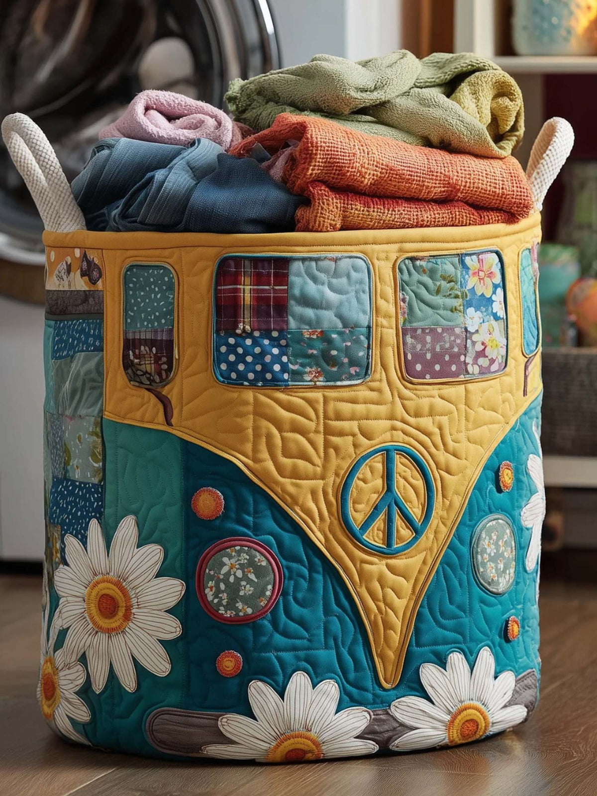 Hippie Van Quilted Laundry Basket