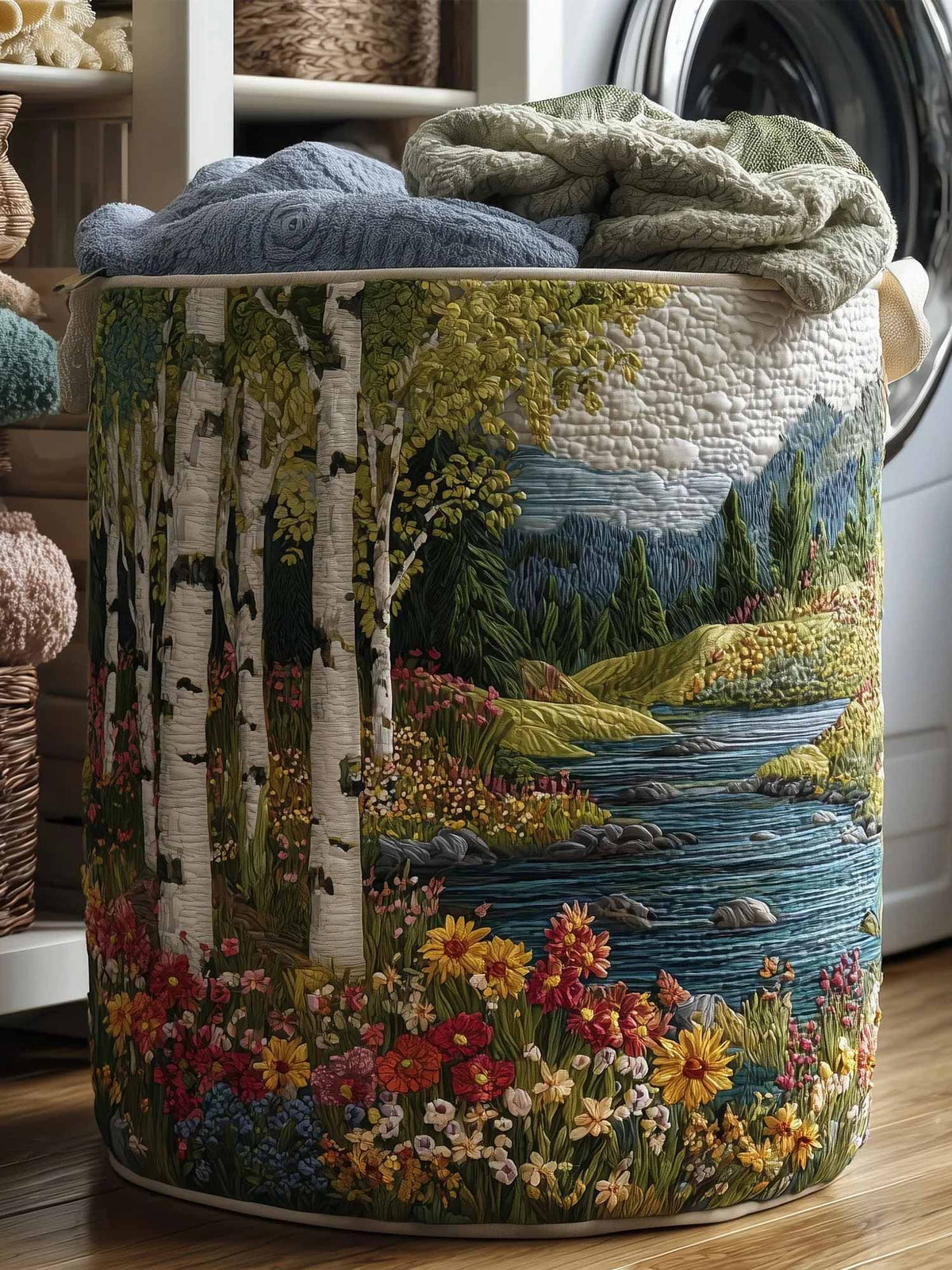 Birch Forest Quilted Laundry Basket