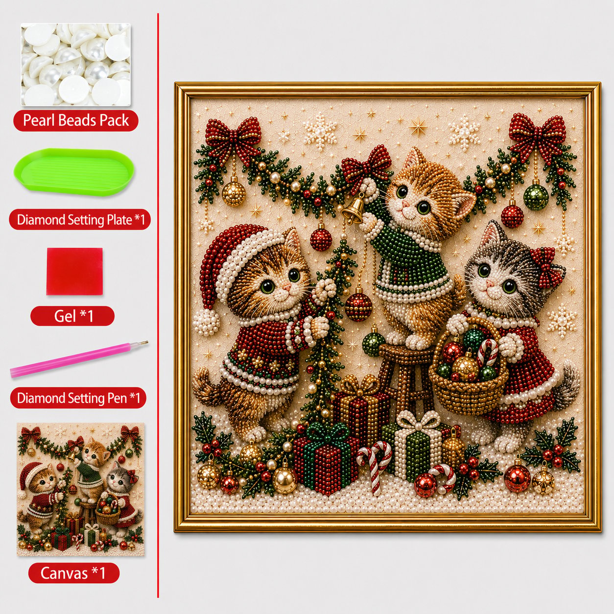 🎄🐾 LAST DAY 49% OFF – Premium 3D Pearl Christmas Kitty Art Kit 🎅🐱❄️